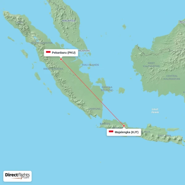 Pekanbaru - Majalengka direct flight map
