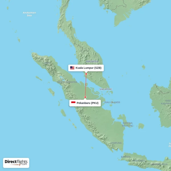 Pekanbaru - Kuala Lumpur direct flight map