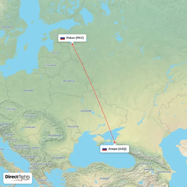 Pskov - Anapa direct flight map