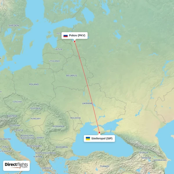 Pskov - Simferopol direct flight map