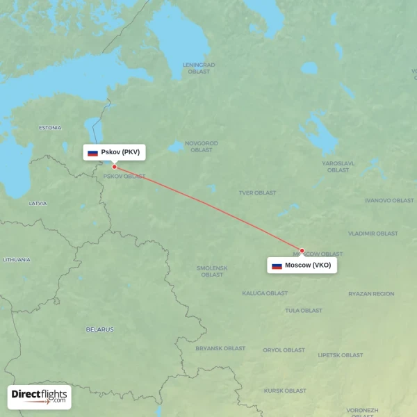 Pskov - Moscow direct flight map