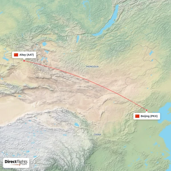 Beijing - Altay direct flight map