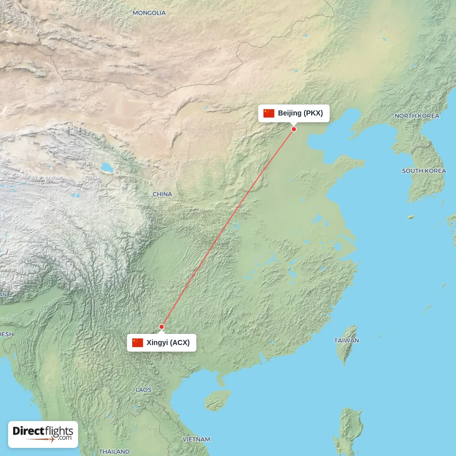 PKX - ACX route map