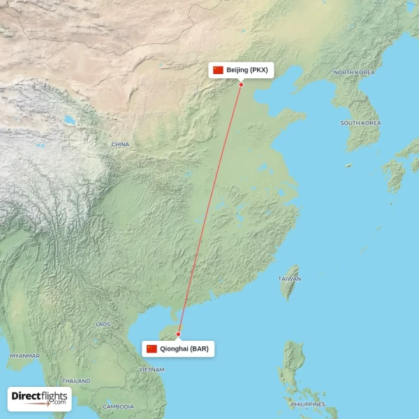 Beijing - Qionghai direct flight map