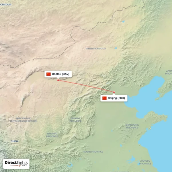 Beijing - Baotou direct flight map