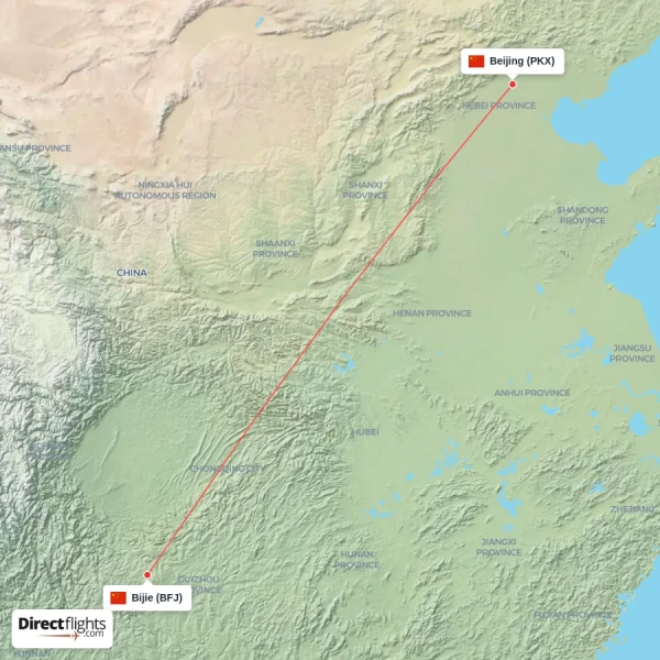 Beijing - Bijie direct flight map