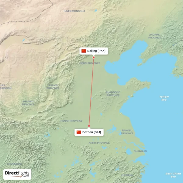 Beijing - Bozhou direct flight map