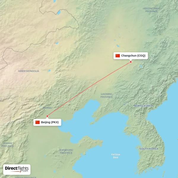 Beijing - Changchun direct flight map