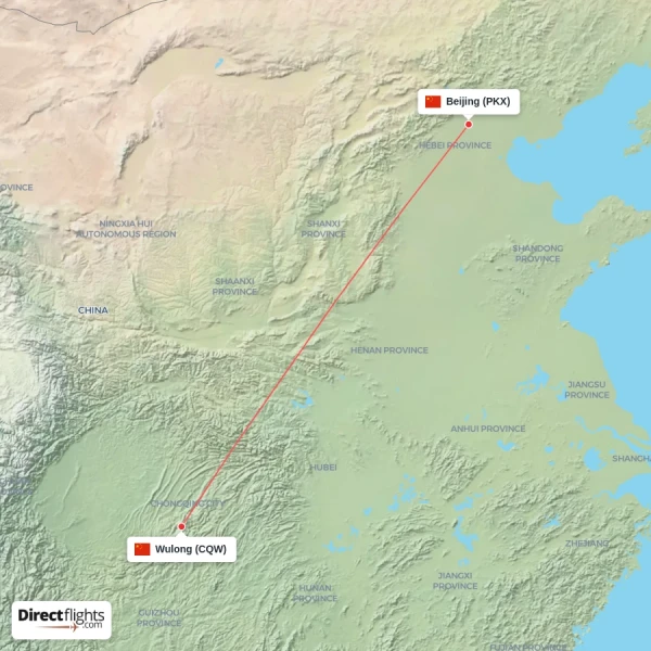Beijing - Wulong direct flight map