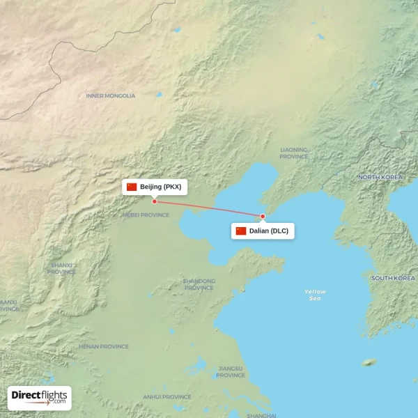 Beijing - Dalian direct flight map