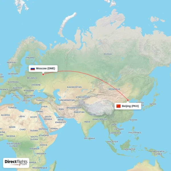 Beijing - Moscow direct flight map