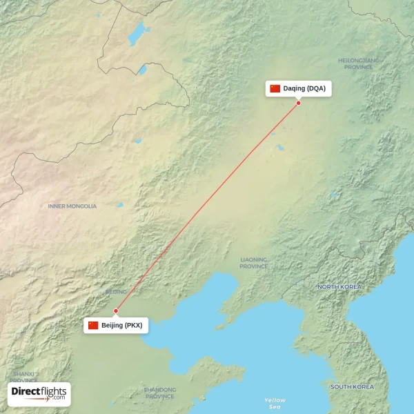 Beijing - Daqing direct flight map