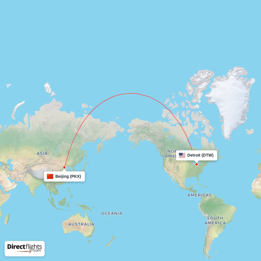 PKX - DTW route map