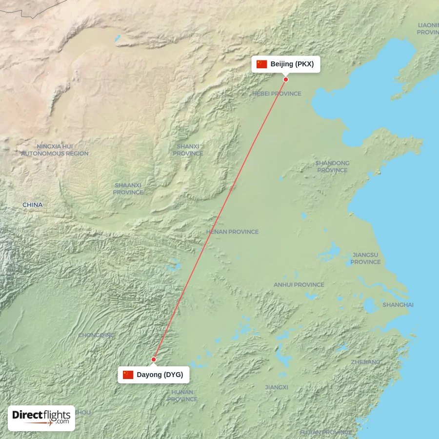 PKX - DYG route map