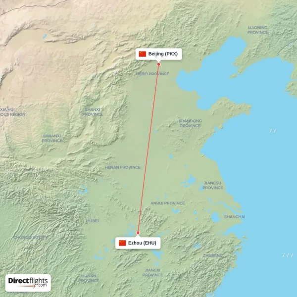 Beijing - Ezhou direct flight map