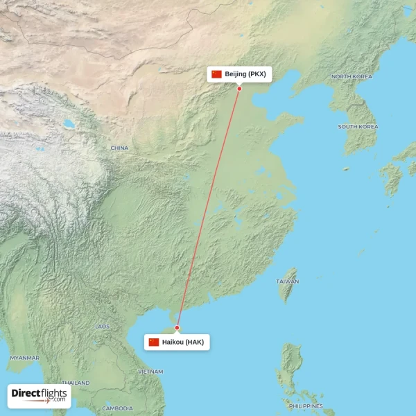 Beijing - Haikou direct flight map