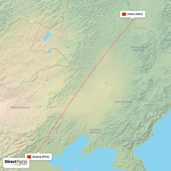 Beijing - Heihe direct flight map