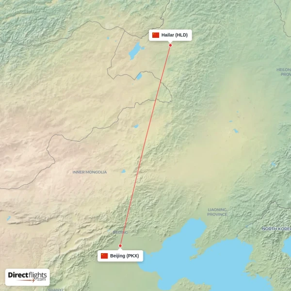 Beijing - Hailar direct flight map