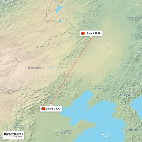 Beijing - Ulanhot direct flight map