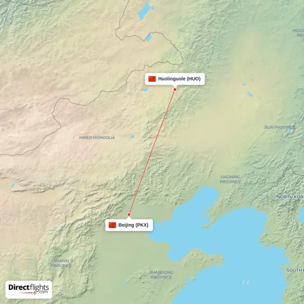 Beijing - Huolinguole direct flight map