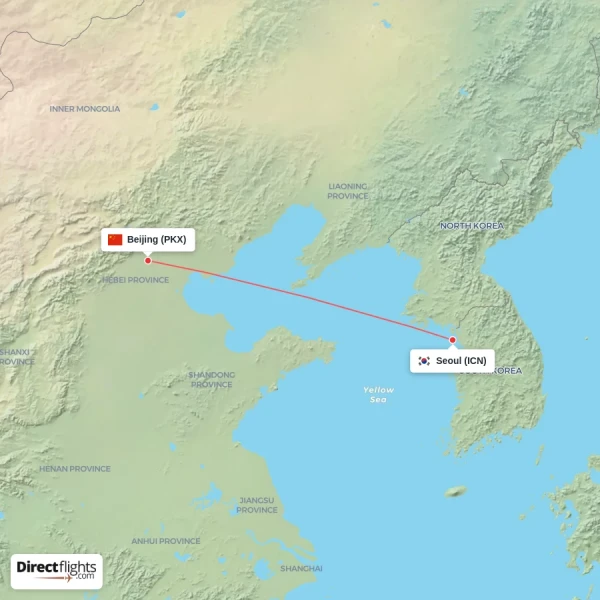 Beijing - Seoul direct flight map