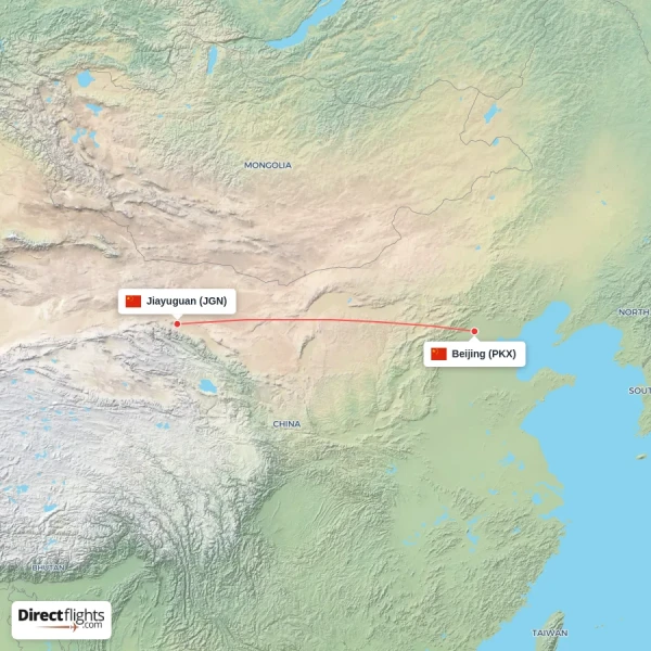 Beijing - Jiayuguan direct flight map