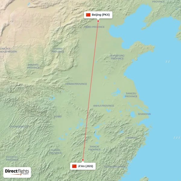 Beijing - Ji'An direct flight map