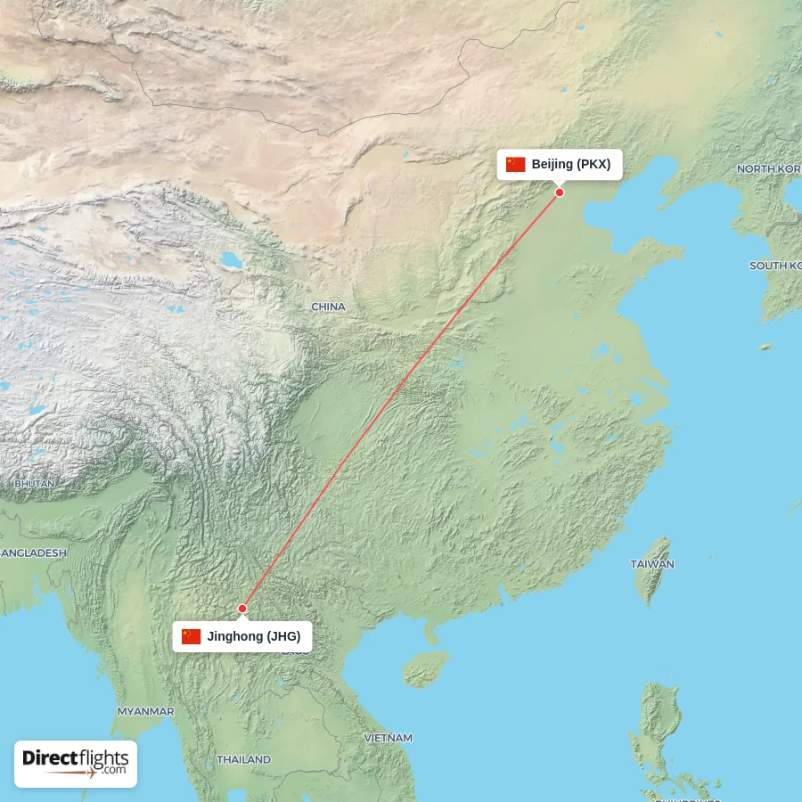 PKX - JHG route map