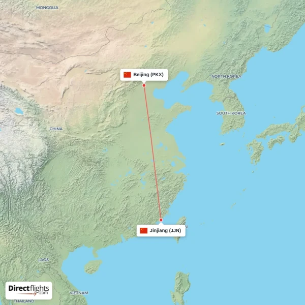 Beijing - Jinjiang direct flight map