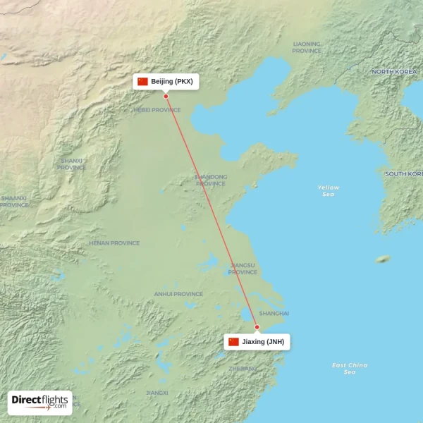 Beijing - Jiaxing direct flight map