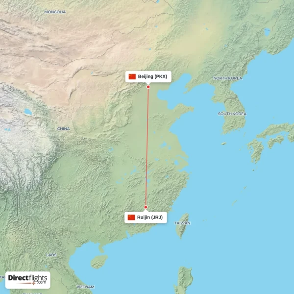 Beijing - Ruijin direct flight map