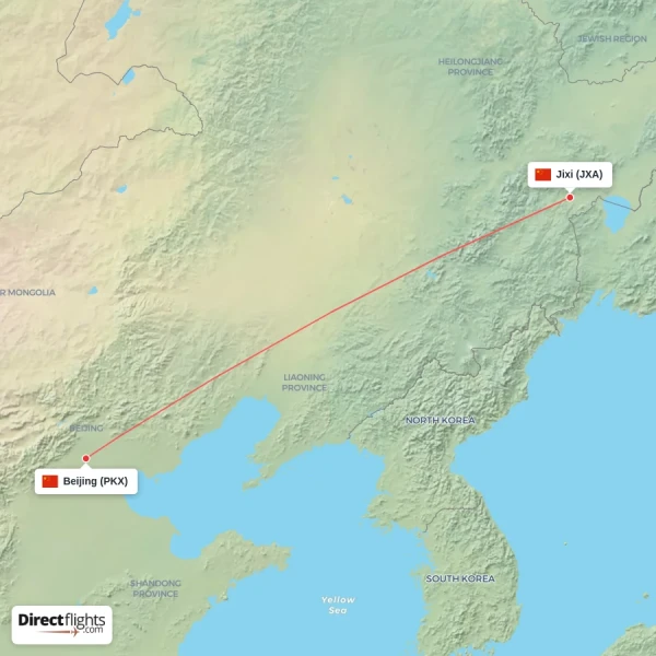 Beijing - Jixi direct flight map
