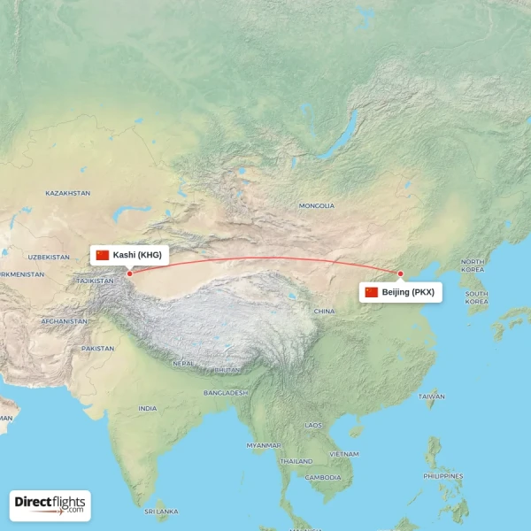Beijing - Kashi direct flight map