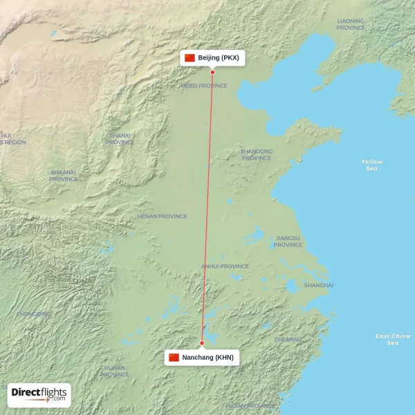 Beijing - Nanchang direct flight map