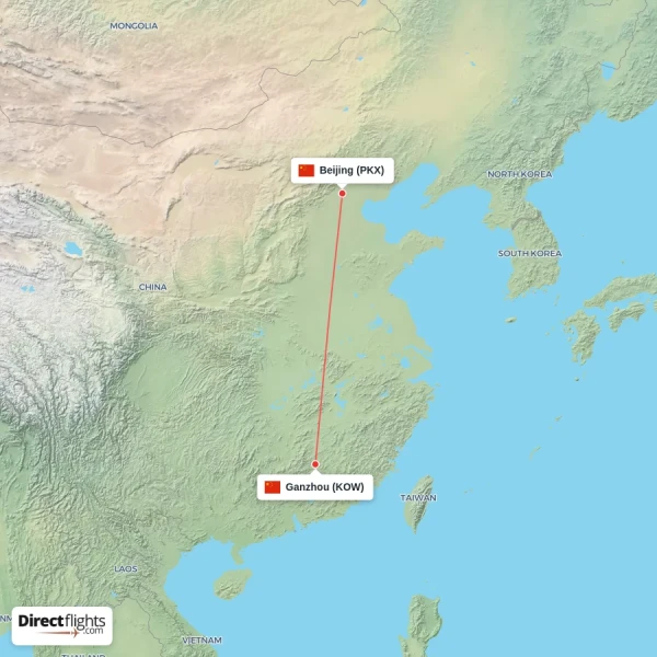 Beijing - Ganzhou direct flight map