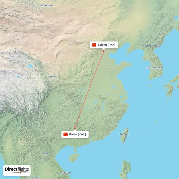 Beijing - Guilin direct flight map