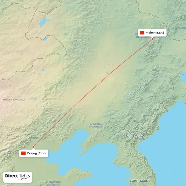 Beijing - Yichun direct flight map