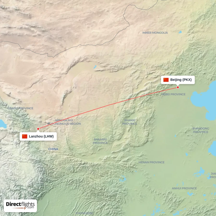 PKX - LHW route map