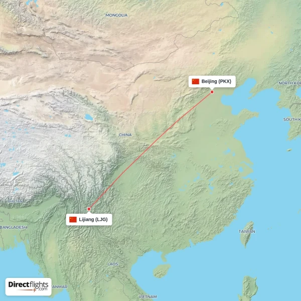Beijing - Lijiang direct flight map