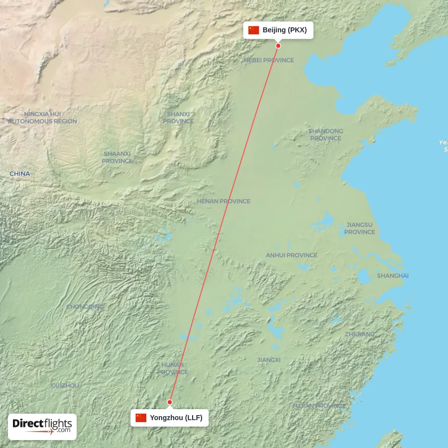 PKX - LLF route map