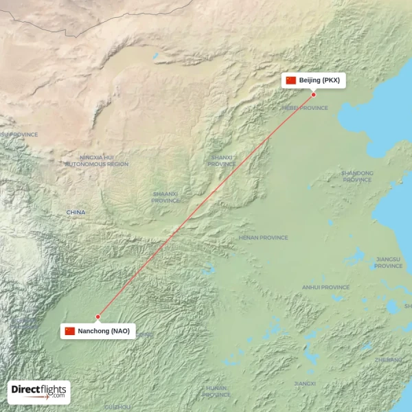 Beijing - Nanchong direct flight map