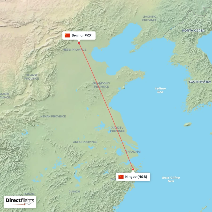 PKX - NGB route map