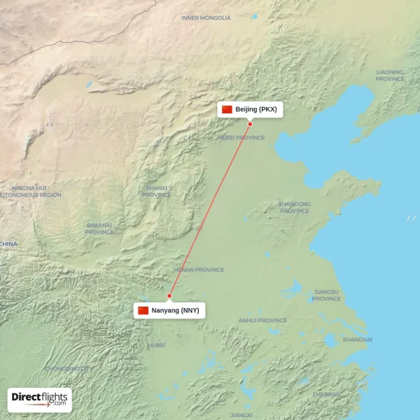 Beijing - Nanyang direct flight map