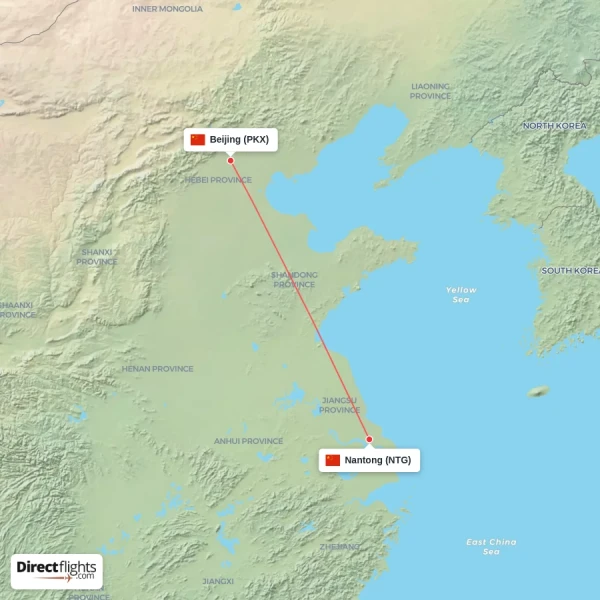 Beijing - Nantong direct flight map