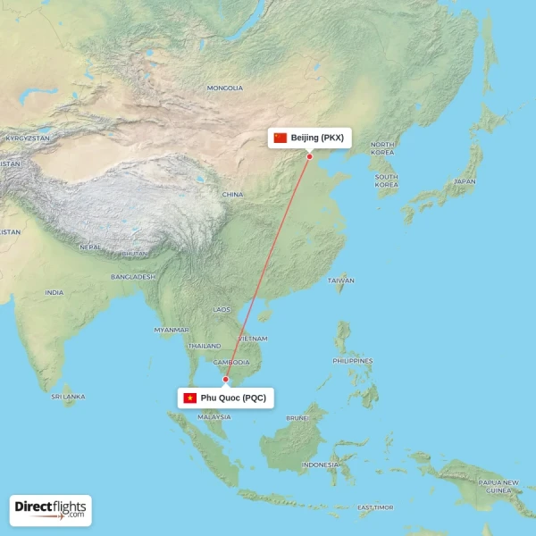 Beijing - Phu Quoc direct flight map