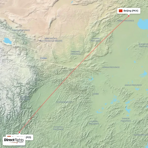 Beijing - Pan Zhi Hua direct flight map