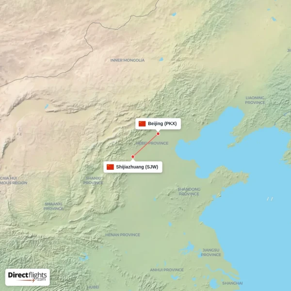 Beijing - Shijiazhuang direct flight map