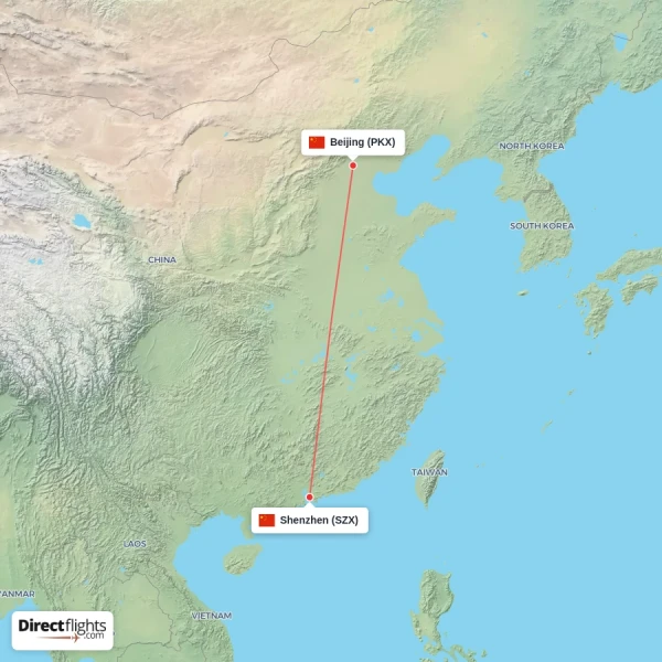 Beijing - Shenzhen direct flight map