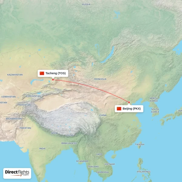 Beijing - Tacheng direct flight map