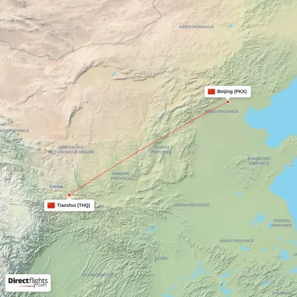 Beijing - Tianshui direct flight map